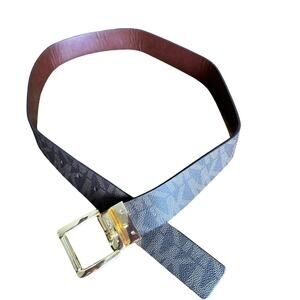 Michael Kors Monogram Logo Print Belt Brown/Tan Gold-Tone Buckle Size S